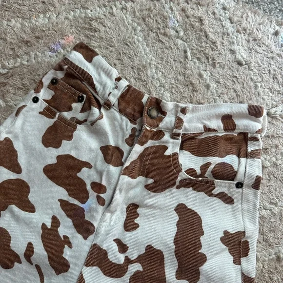 SHEKOU Brown and Cream Cow Print Jeans - Picture 2 of 4